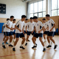 球队在训练场进行集体训练的场景画面