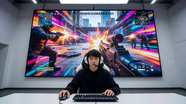 电竞赛事舞台大屏幕与选手比赛画面